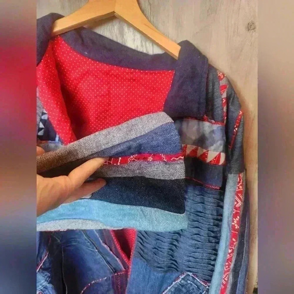 Vintage 90s Hand Made Patchwork Denim Jacket Size LG Women's - Picture 7 of 15
